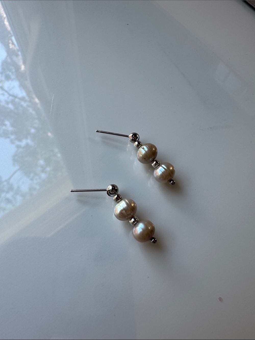Freshwater Pearl Drop Earrings - Cream Pearl and Silver